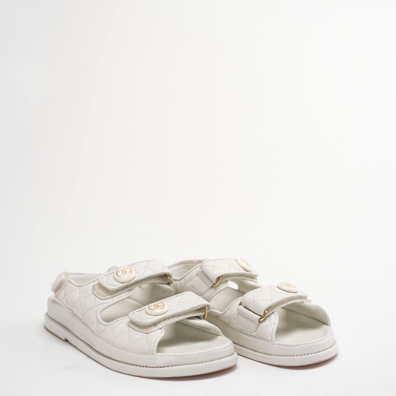 Chanel White Dad Sandal Lambskin Size 39