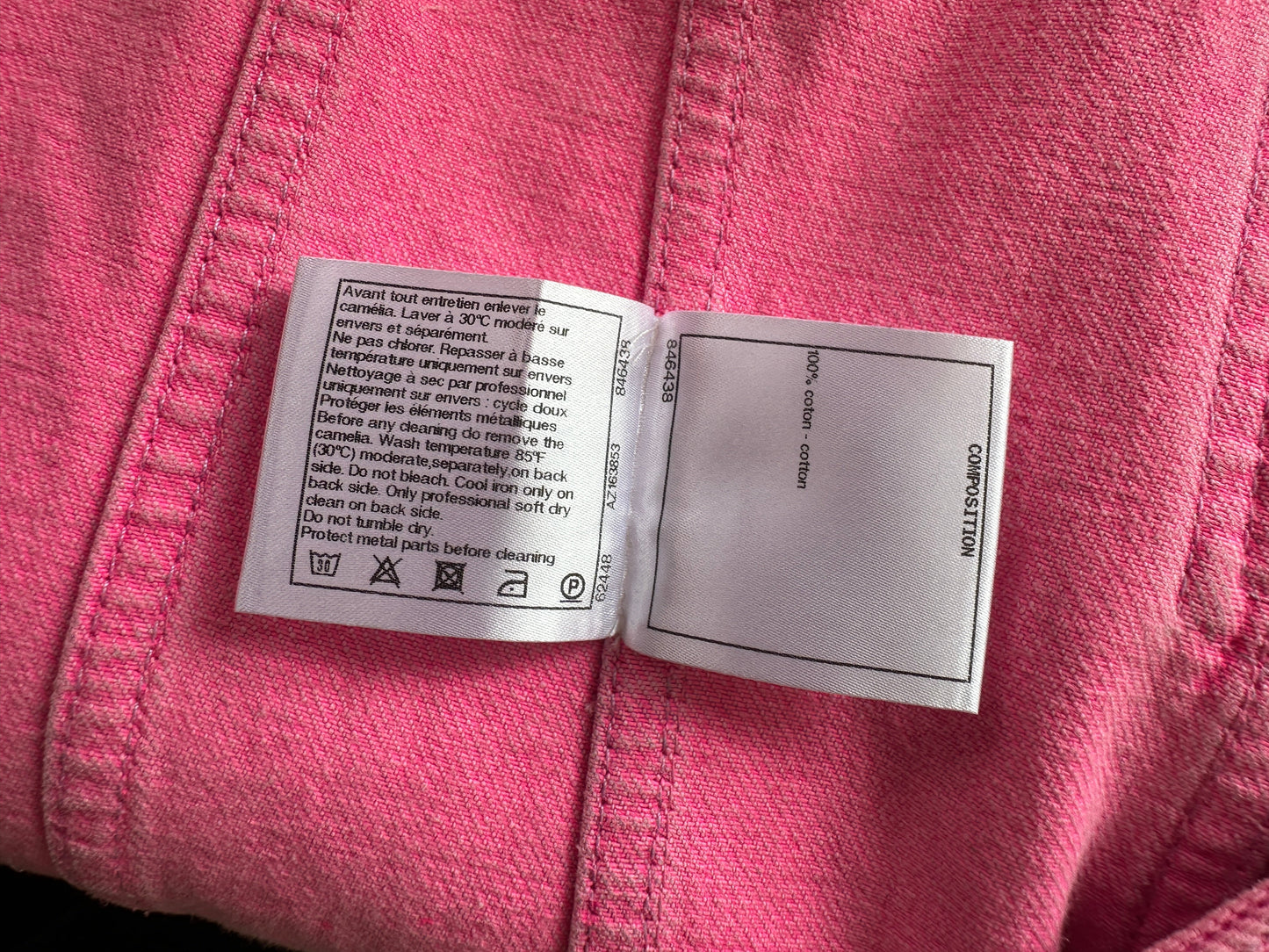 *HOT* Chanel 21S Hot Pink Denim Jacket with Detachable Camelia Pin Detail Size FR 34 (UK 6)