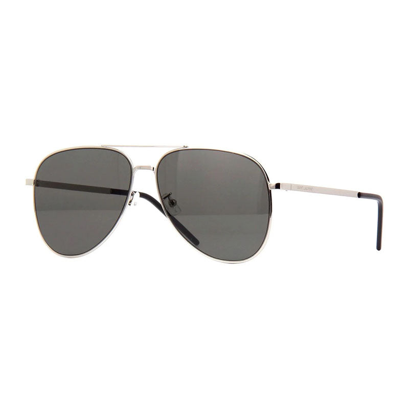 Saint Laurent Sunglasses Aviator Full Rim, Silver Frame and Grey Lens CLASSIC11SLIM001