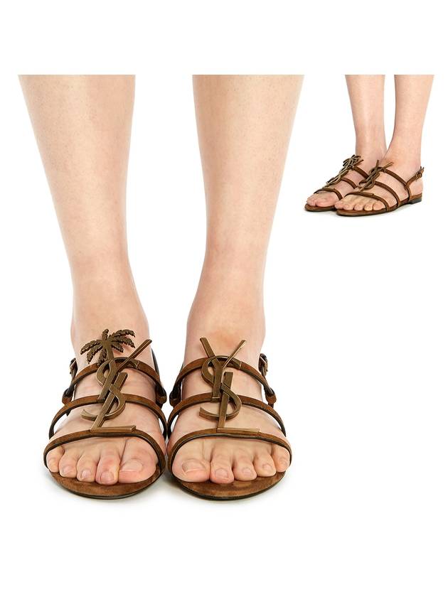 Luxury Saint Laurent Trending 2025 Women's Cassandra Open Suede Sandals Brown