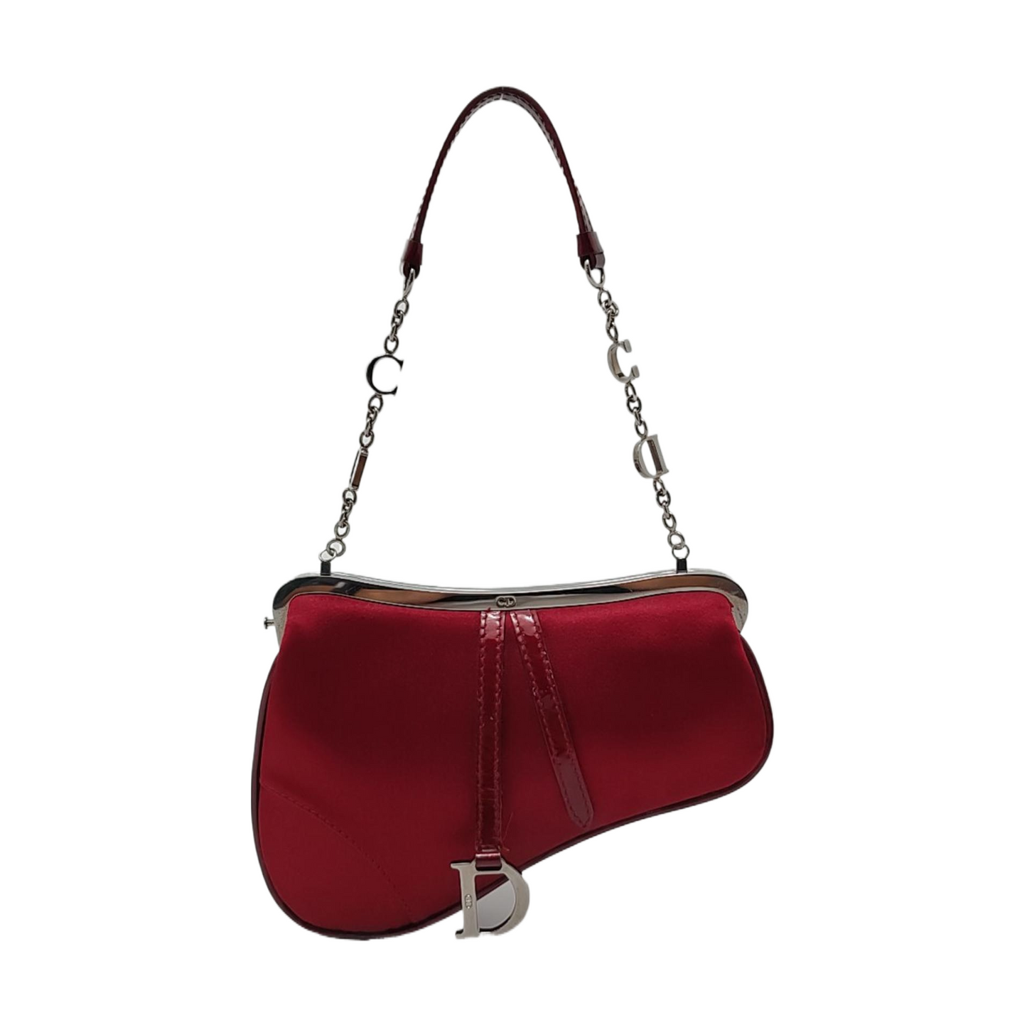 Dior Saddle   Classic Clutch   Mini Red Silk Satin