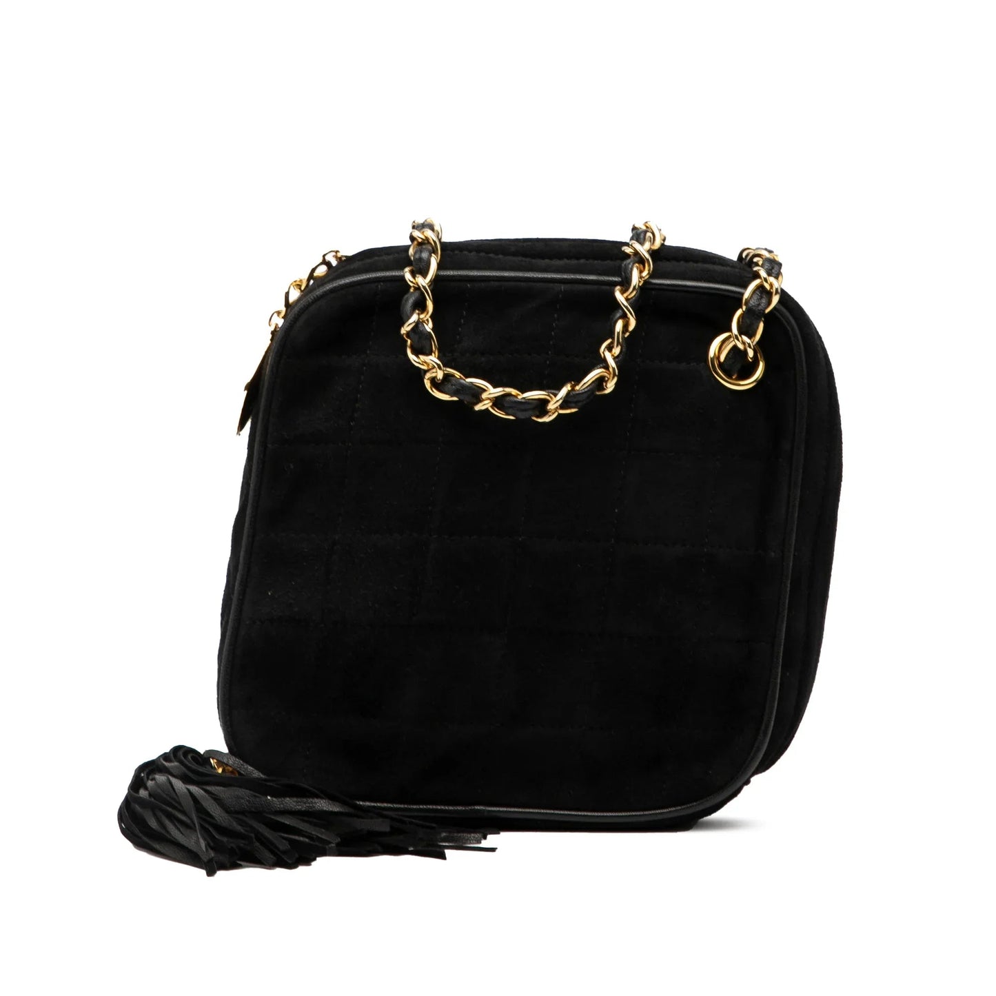 Black Chanel CC Quilted Suede Diamon Tassel Bag