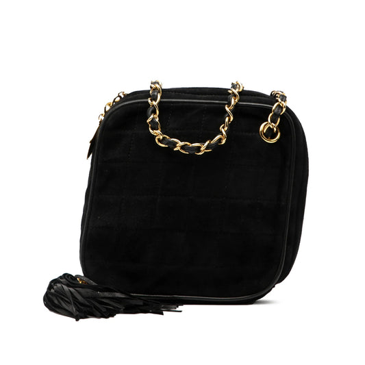 Black Chanel CC Quilted Suede Diamon Tassel Bag