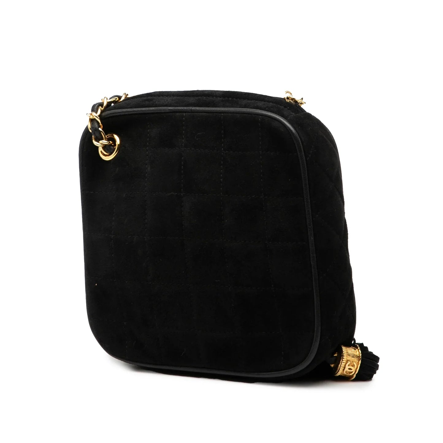 Black Chanel CC Quilted Suede Diamon Tassel Bag