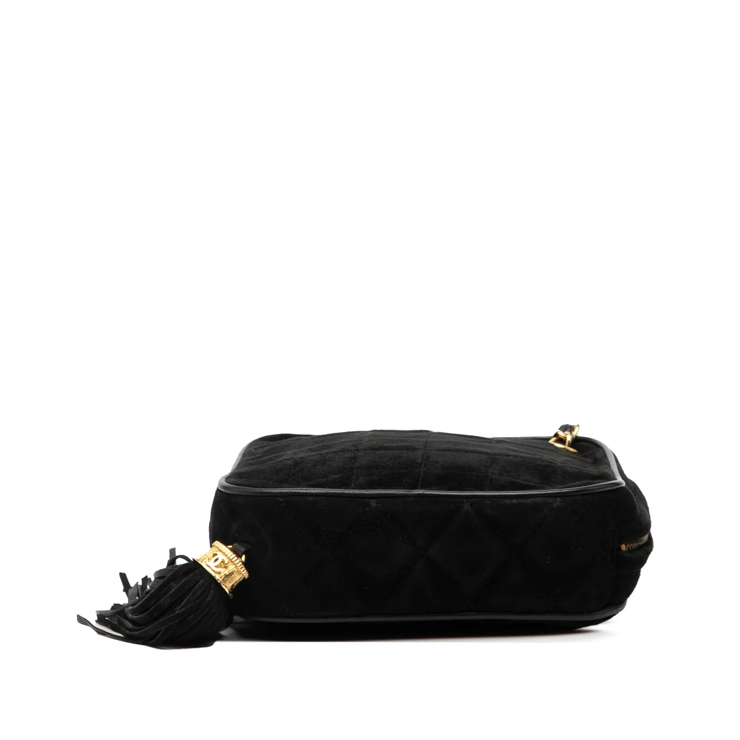Black Chanel CC Quilted Suede Diamon Tassel Bag