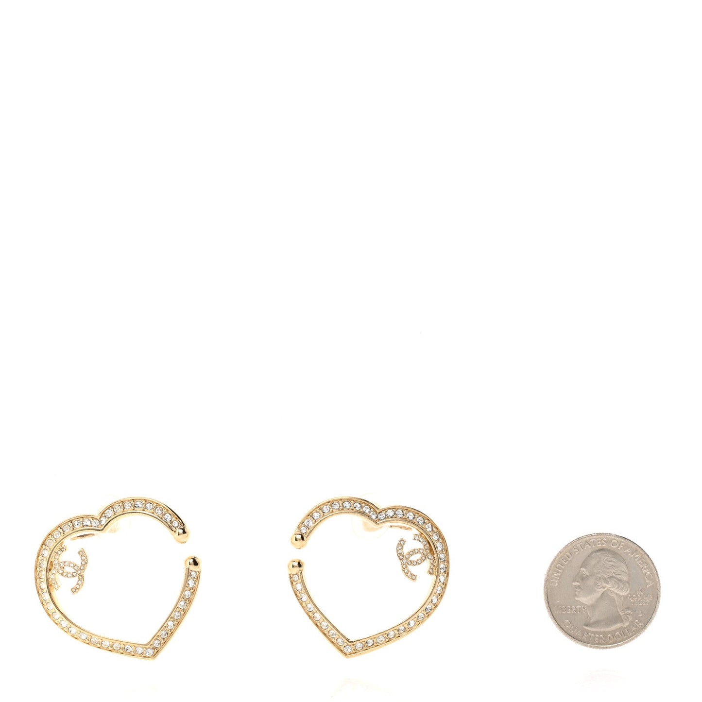 Chanel Metal Crystal CC Open Heart Earrings Gold