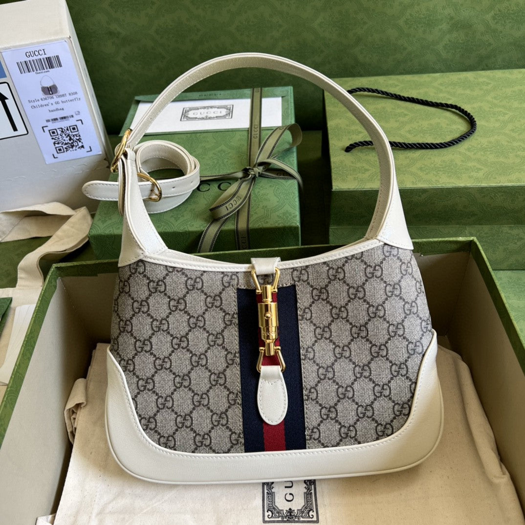 gg Jackie 1961 Small Shoulder Bag Beige And Ebony gg Supreme Canvas For Women 11in/28cm 636706 HUHHG 9794