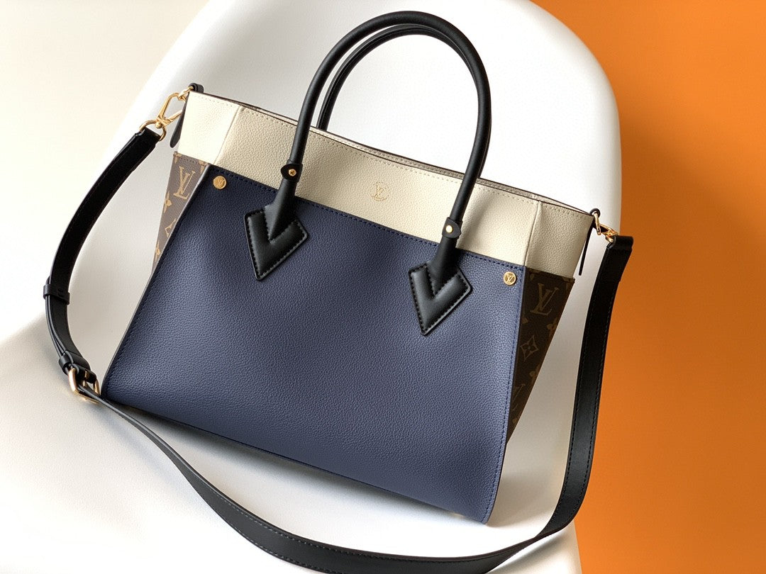 Top Quality On My Side MM Tote Bag Monogram Canvas Navy Blue For Women,  Shoulder Bags 12in/31cm Top Quality M55933