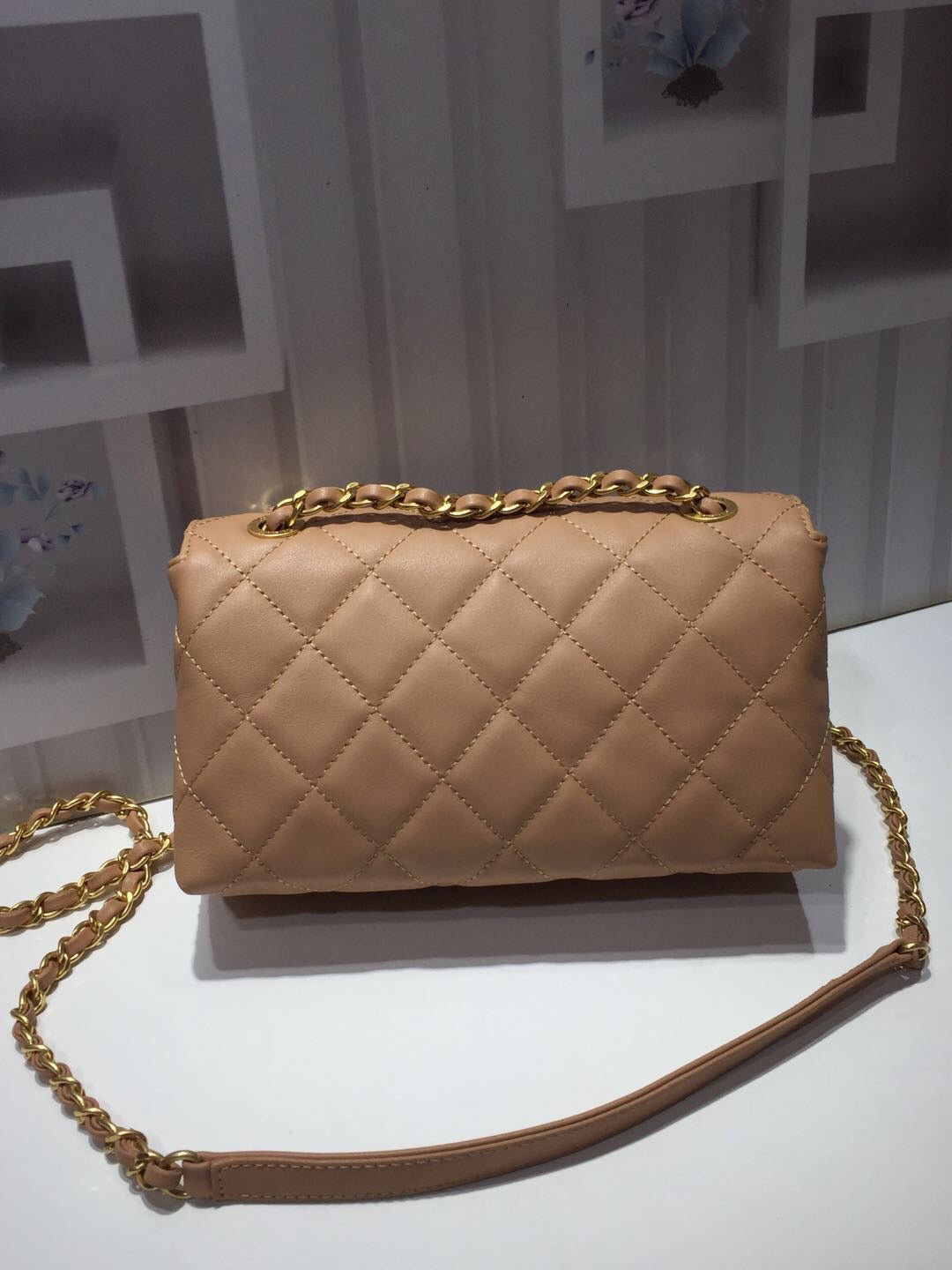 CHLFront Logo Small Flap Bag Gold Hardware Apricot For Women, Women’s Handbags, Shoulder Bags 8in/21cm AS1490