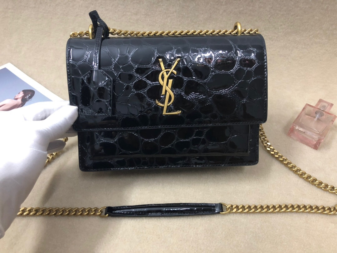 YSSL Sunset Chain Wallet Black For Women 8in/21cm YSL