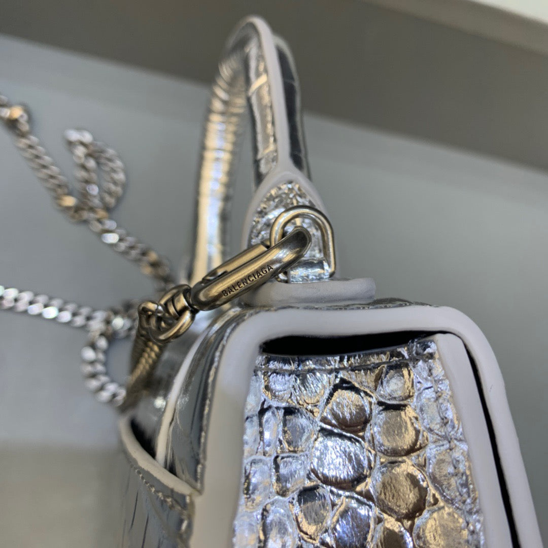 Top Quality Hourglass Mini Handbag With Chain In Sliver, For Women,  Bags 4.7in/12cm