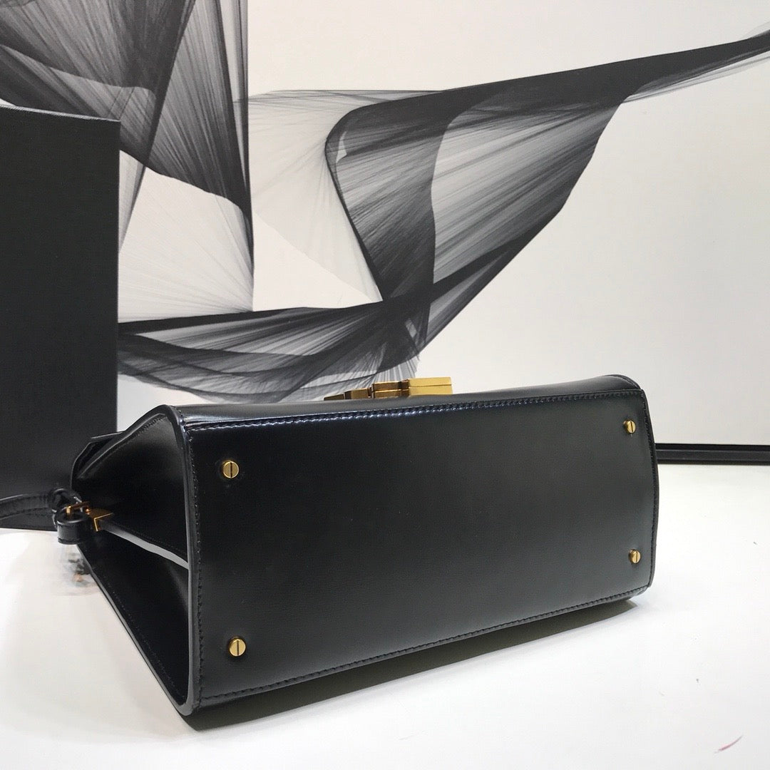YSSL Cassandra Medium Top Handle Bag In Grain Black For Women 9in/24.5cm YSL 623931BOW0W1000
