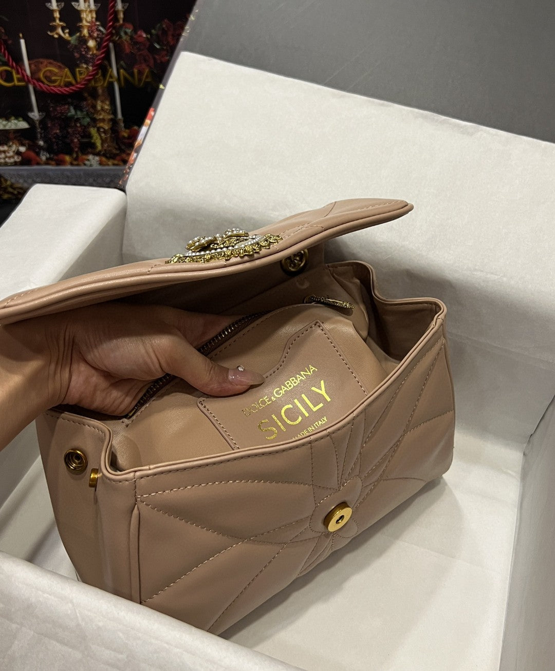 Top Quality Large Devotion Shoulder Bag In Quilted Nappa Beige For Women 11.4in/29cm Top Quality