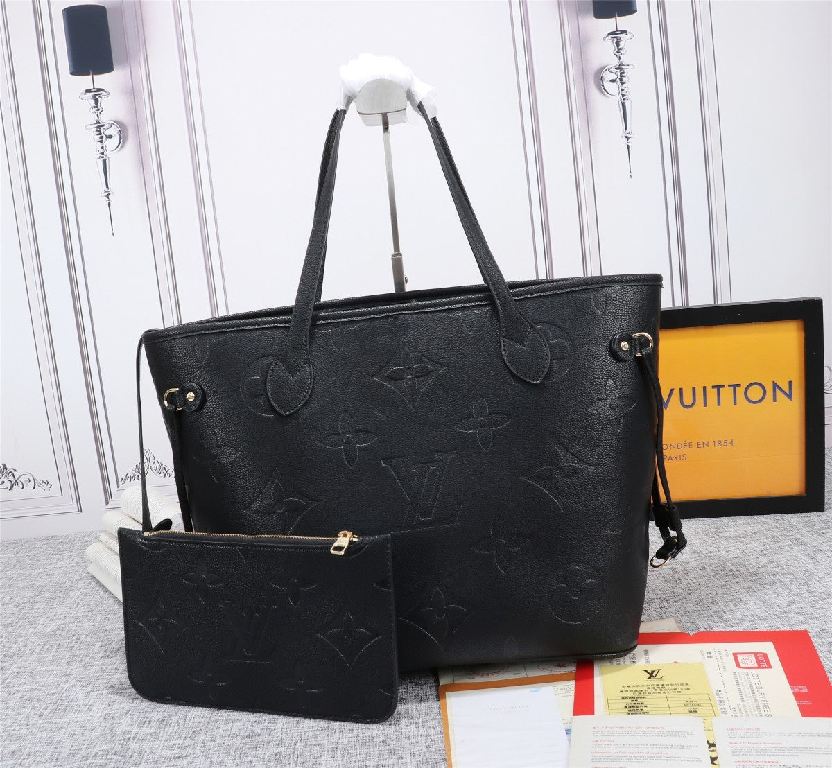 Louis Vuitton Neverfull MM Tote Bag Monogram Empreinte Black For Women, Handbags, Shoulder Bags 12.2in/31cm Top Quality M45685