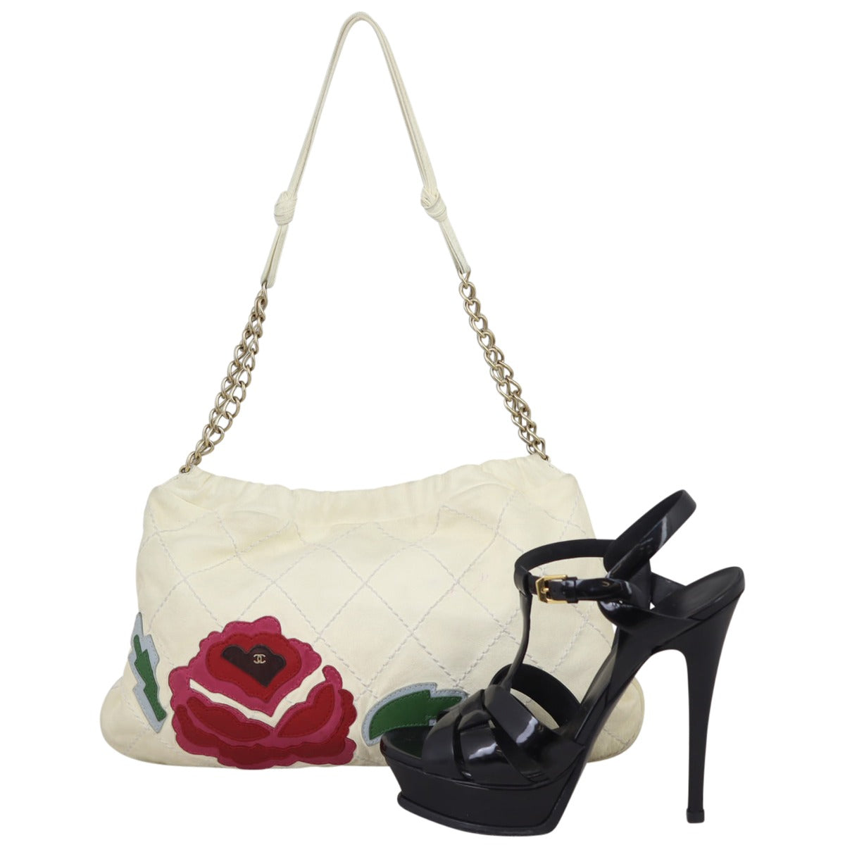 Chanel Quilted Rose Applique Hobo | Cream Lambskin