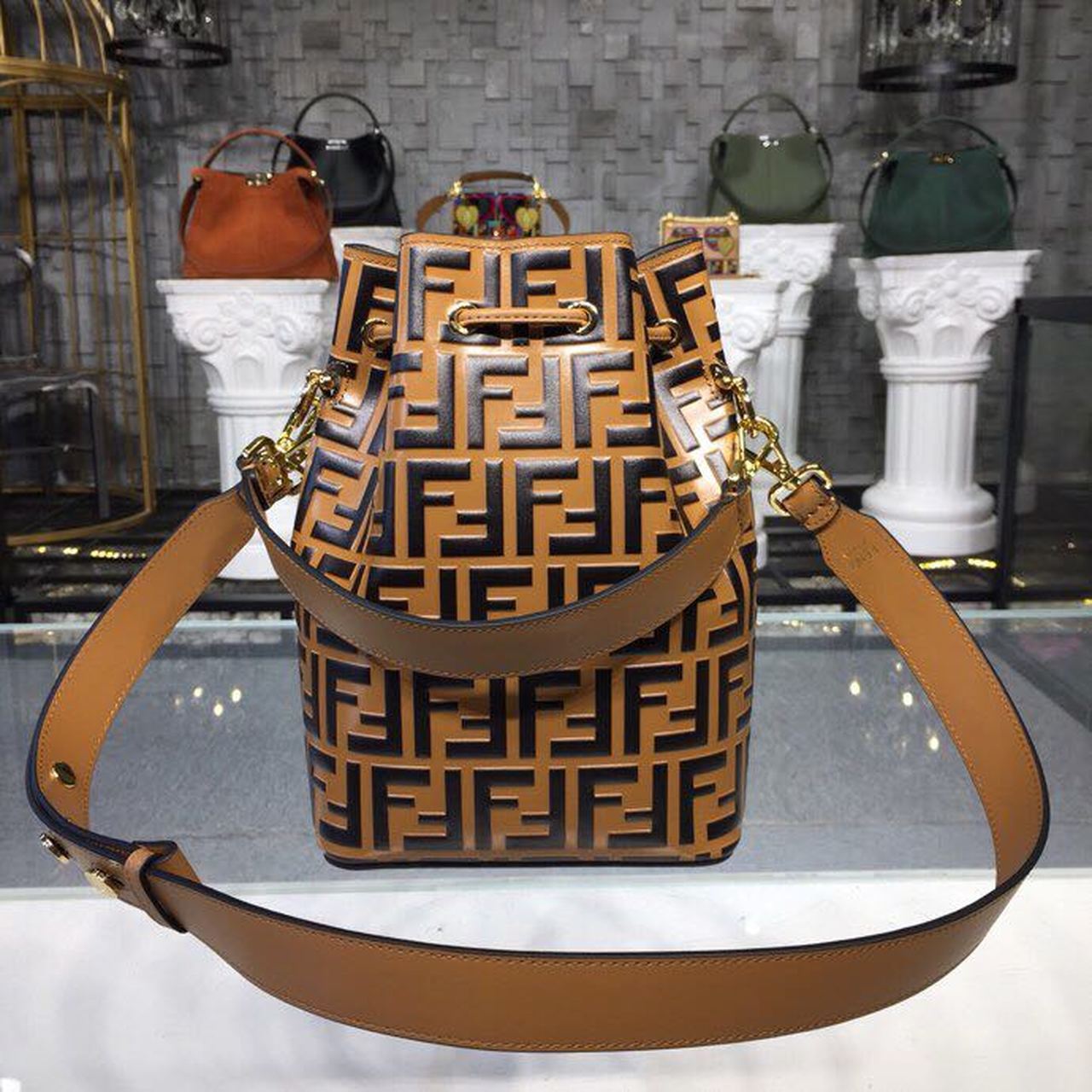 Top QualityTop Quality Mon Tresor Bucket Bag Brown For Women, Women’s Bags, Shoulder And Crossbody Bags 9in/23cm FF 8BT298