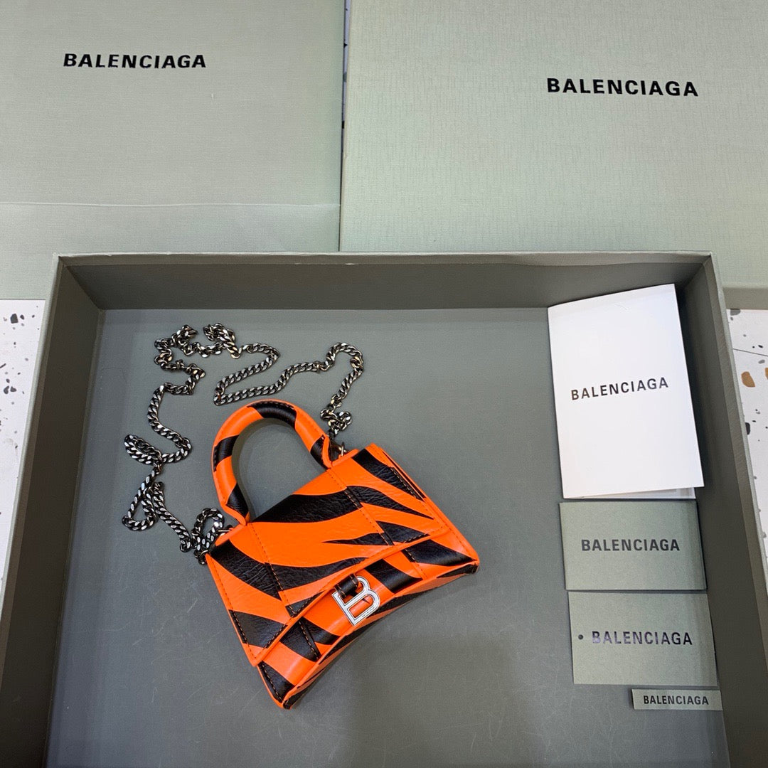 Top Quality Hourglass Mini Handbag With Chain In Black And Orange, For Women,  Bags 4.7in/12cm