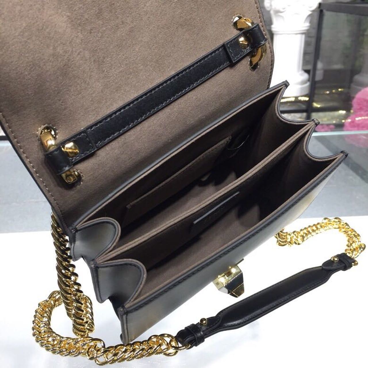 Top QualityTop Quality FF Logo Kan I Bag 9.8in/25cm With Gold Toned Chain Black For Women