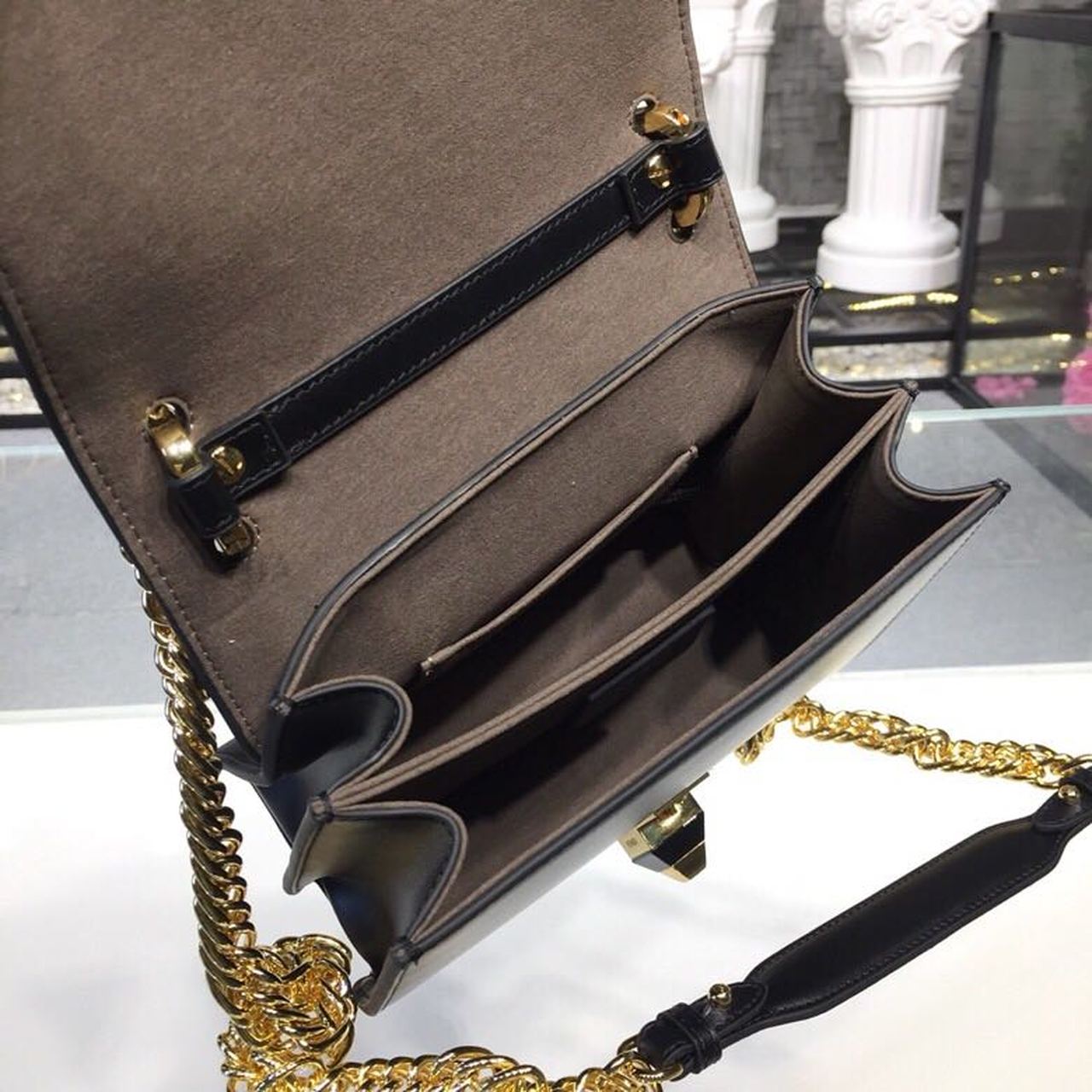 Top QualityTop Quality FF Logo Kan I Bag 7.5in/19cm With Gold Toned Chain Brown/Black For Women