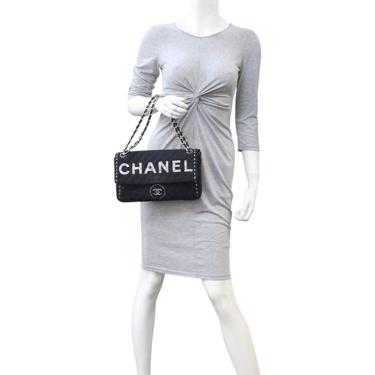 Chanel Quilted Textile Logo Flap Bag