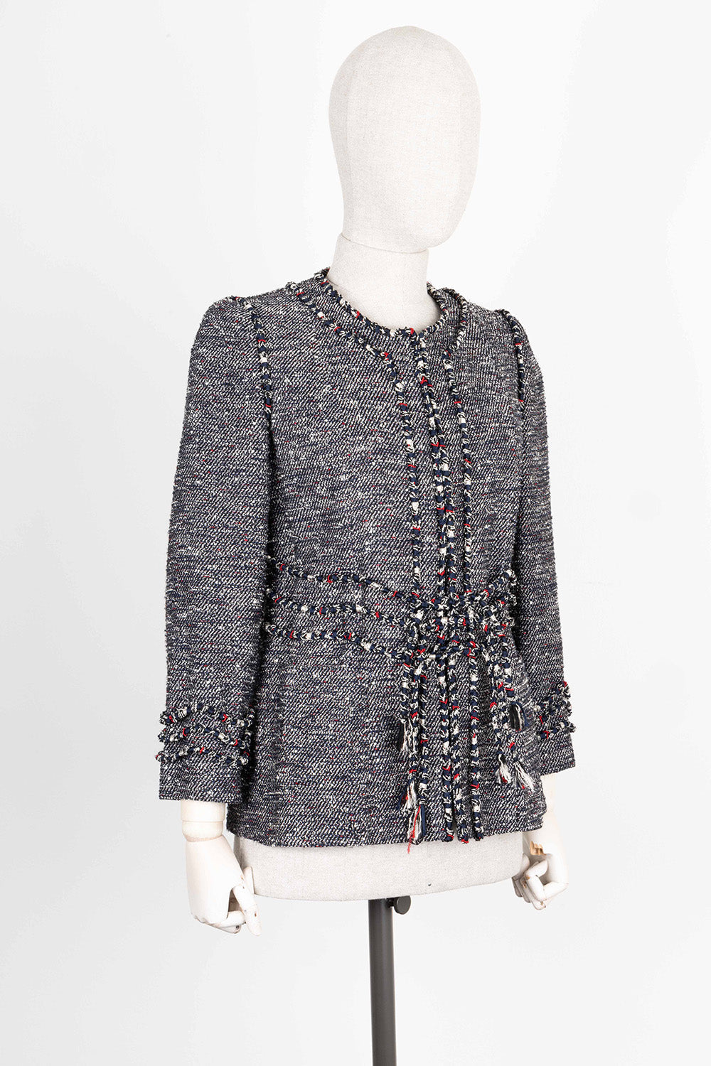 CHANEL Jacket Tweed Blue & Red 10P