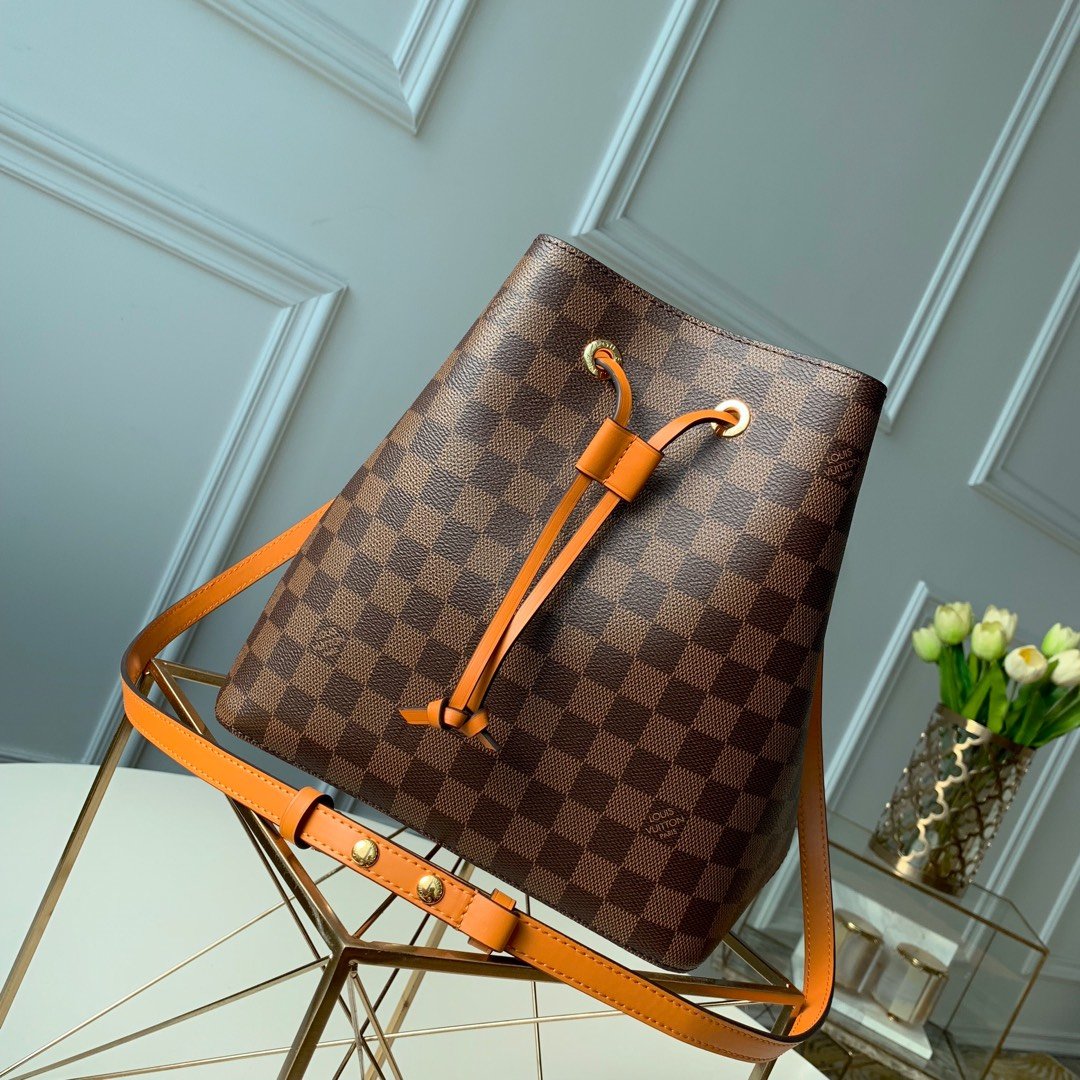 Top Quality NeoNoe MM Bucket Bag Damier Ebene Canvas Safran Yellow For Women,  Shoulder And Crossbody Bags 10.2in/26cm Top Quality N40213