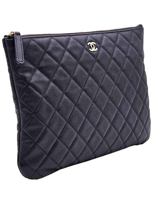 Chanel A82545 Navy Caviar Gold Classic New Medium Clutch Chanel