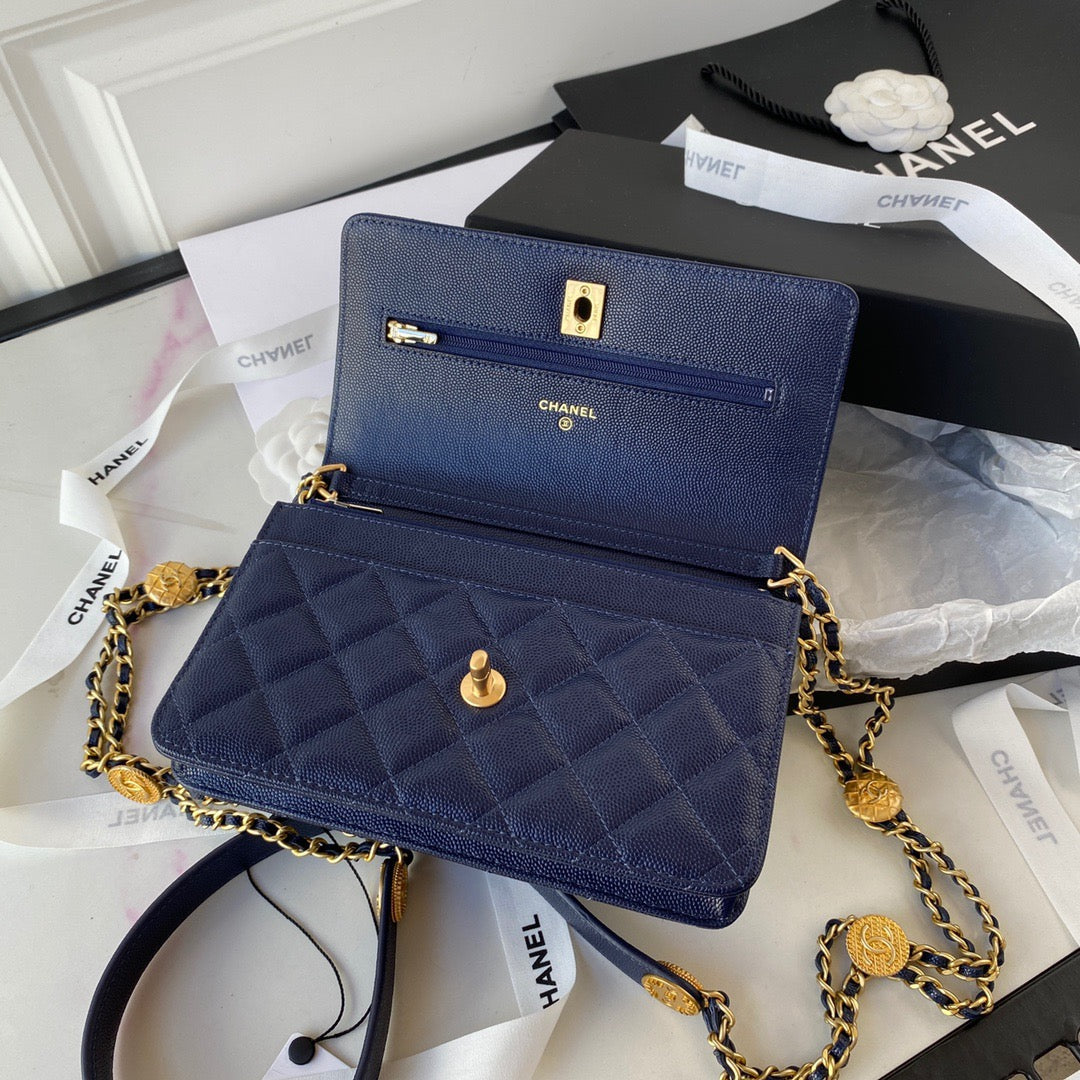 CHLSmall Flap Bag Gold Hardware Navy Blue For Women, Women’s Handbags, Shoulder Bags 7.5in/19cm AP2840