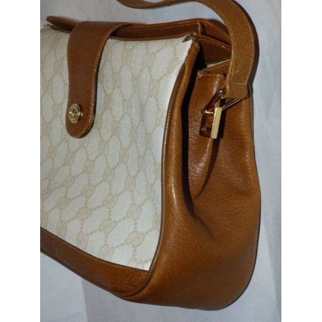 Gucci   Purses Ivory Coated Canvas With Camel Large G Logo Leather