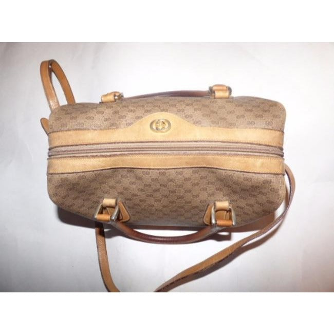 SALE!  , Gucci, brown micro Guccissima print coated canvas and camel leather two-way style Boston bag satchel with a detachable shoulder strap