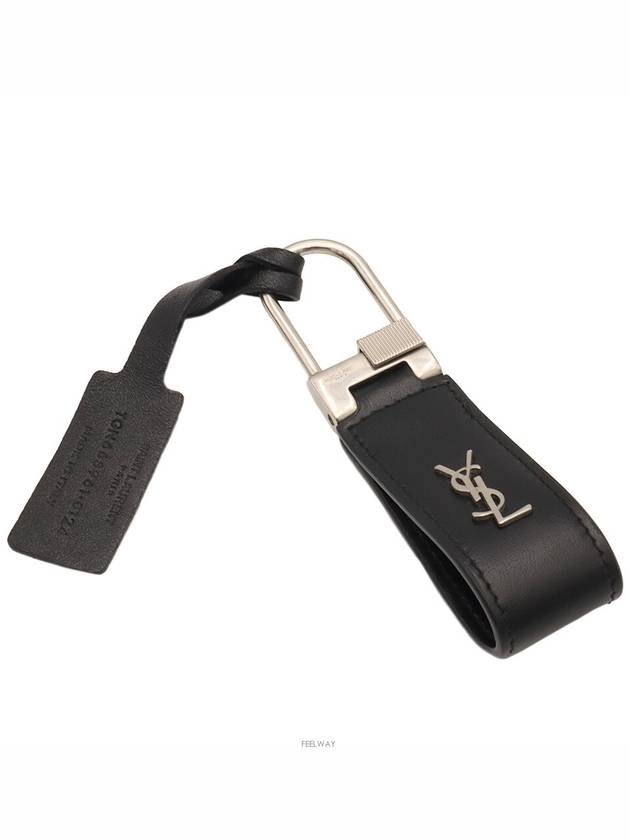 Luxury Saint Laurent Trending 2025 Black calfskin monogram silver mini key ring 668961