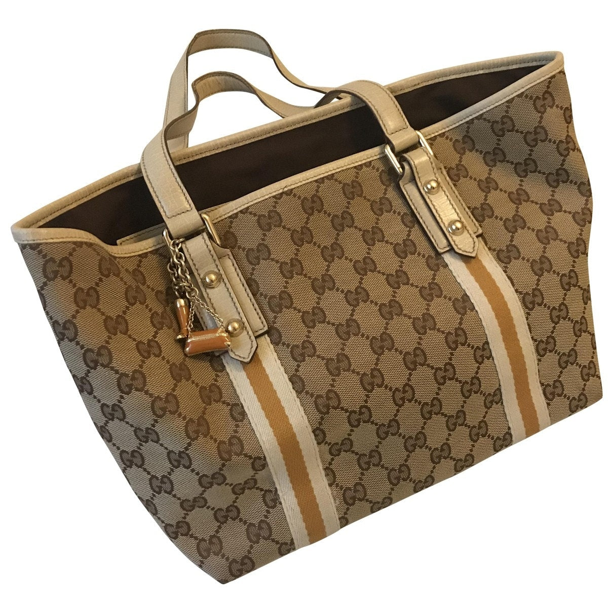 Gucci camel cloth handbag