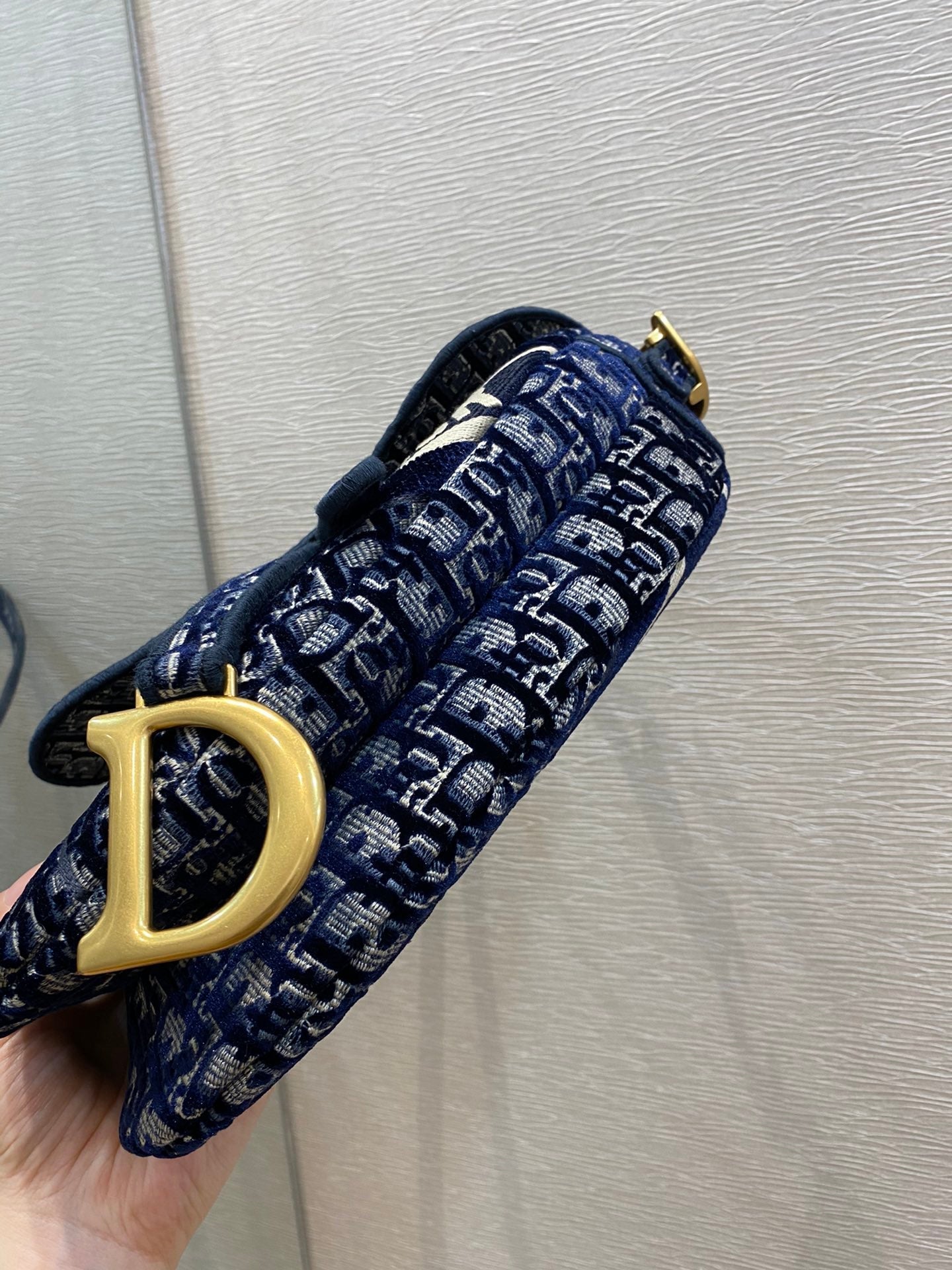 Top Quality Saddle Bag Blue Oblique Canvas Gold Toned Hardware For Women 25cm/10in CD
