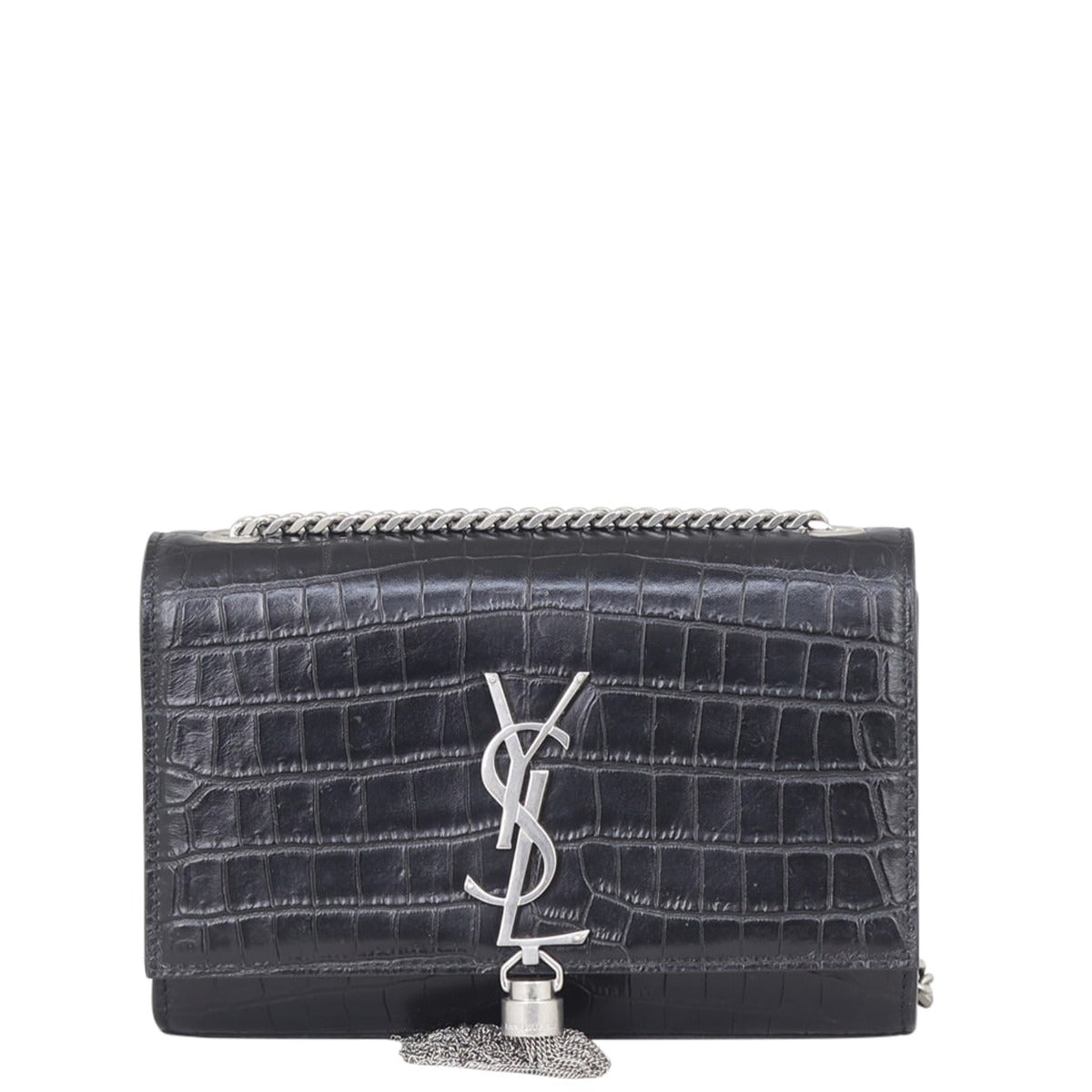 Saint Laurent Kate Tassel Chain Bag Small Croc-Embossed