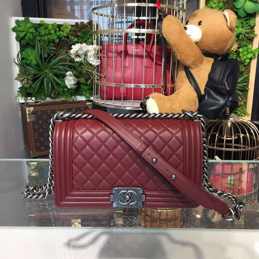 CHL Boy Handbag Silver Hardware Burgundy For Women Bags, Shoulder And Crossbody Bags 9.8in/25cm A67086