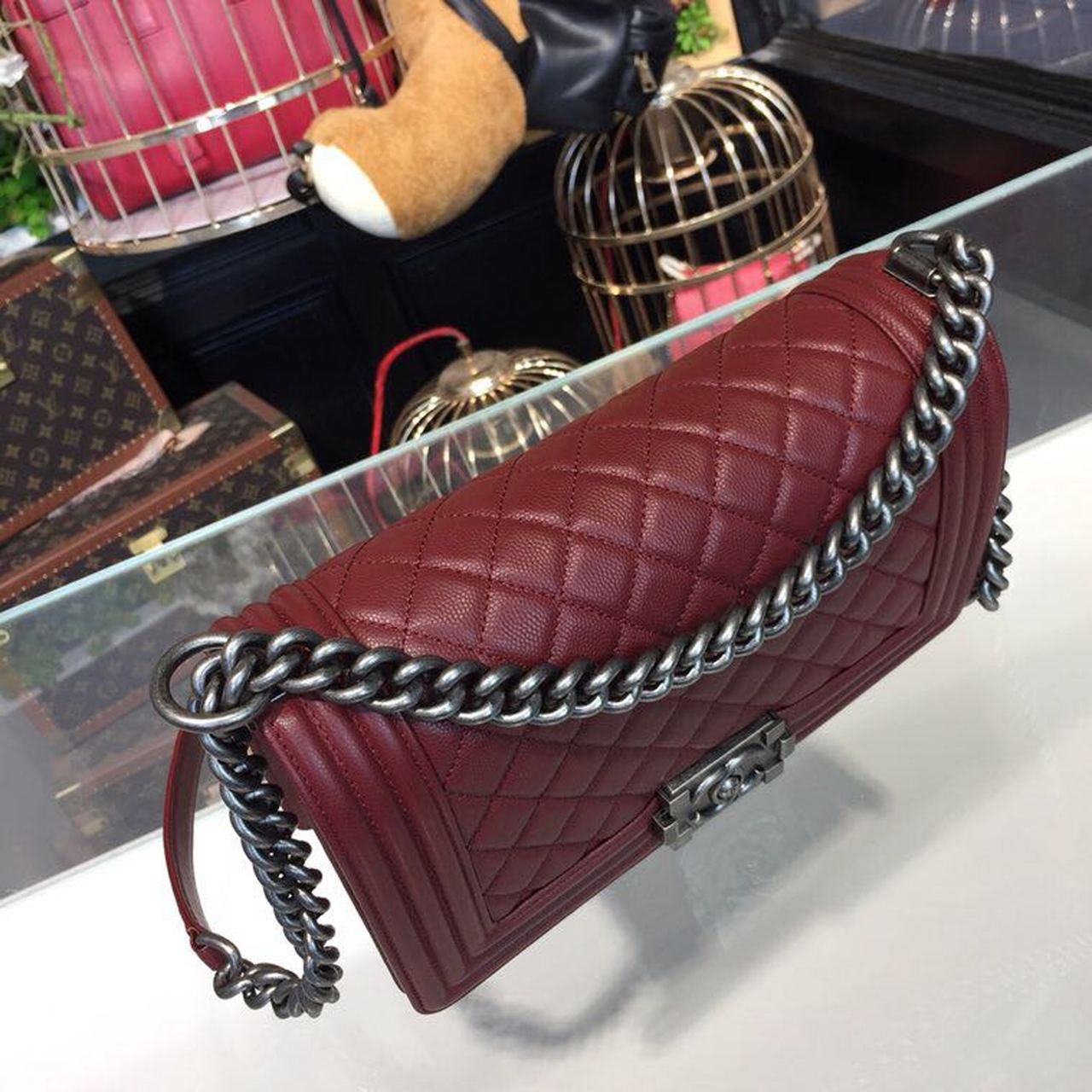 CHL Boy Handbag Silver Hardware Burgundy For Women Bags, Shoulder And Crossbody Bags 9.8in/25cm A67086