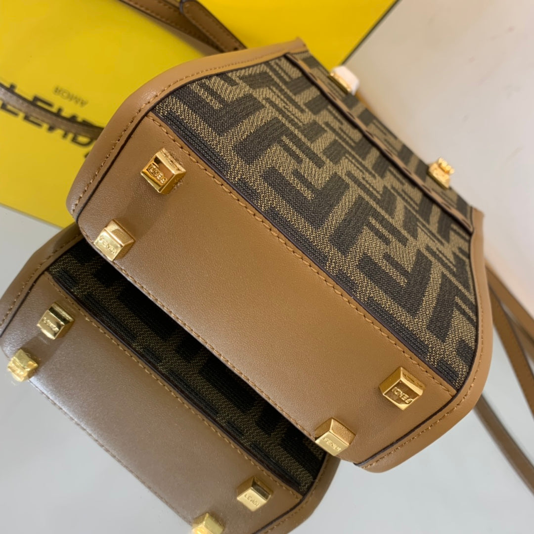 Top QualityTop Quality Sunshine Shopper Brown FF Fabric Mini Bag For Woman 13cm/5in