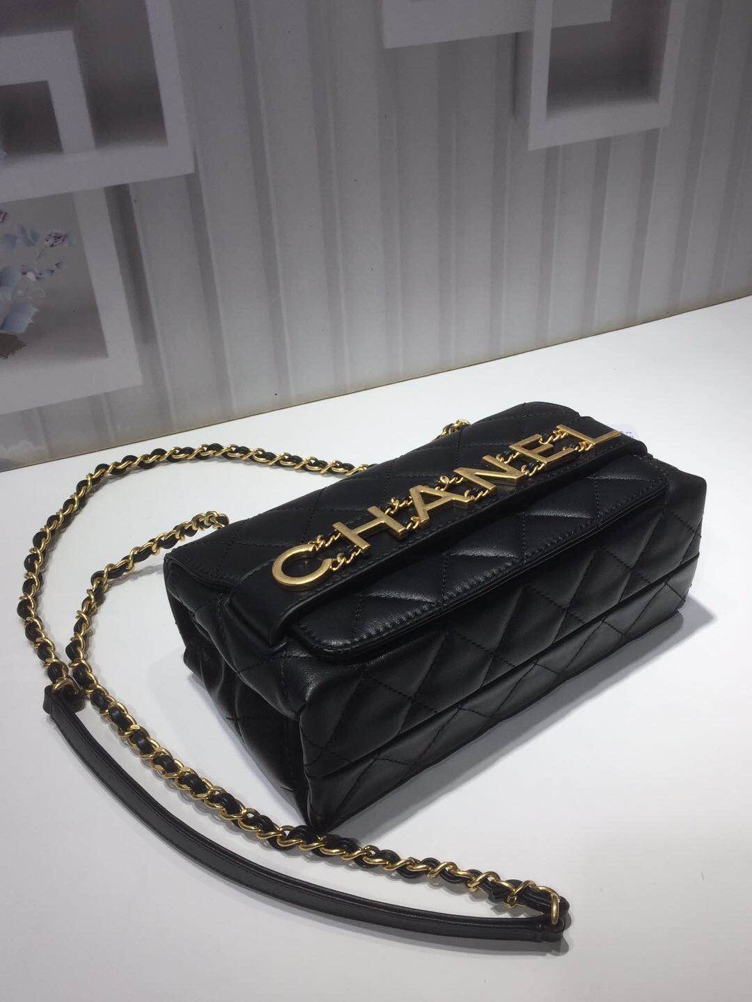 CHLFront Logo Small Flap Bag Gold Hardware Black For Women, Women’s Handbags, Shoulder Bags 8in/21cmAS1490