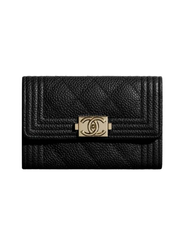 Boy  Flap Card Holder Grained Calfskin Gold Black Chanel