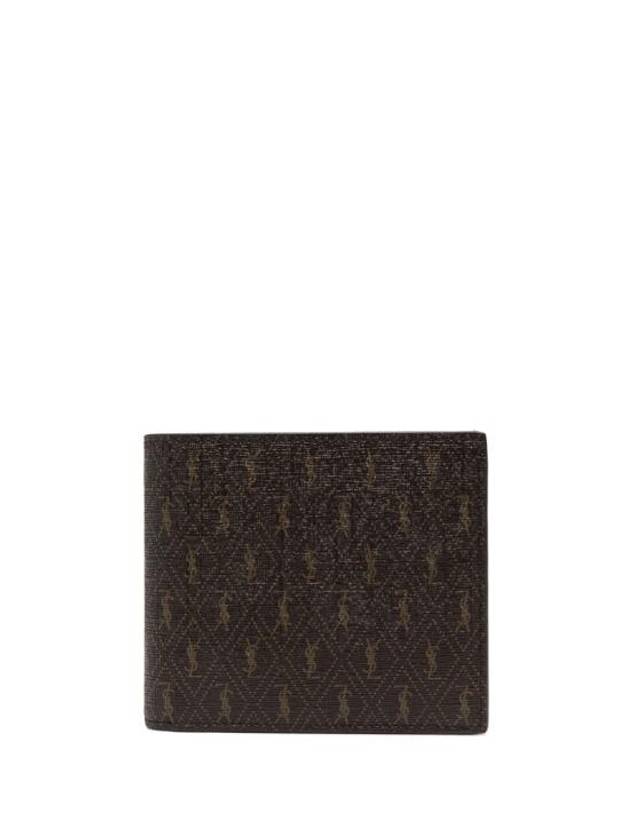 Luxury Saint Laurent Trending 2025 Men’s Monogram Canvas and Smooth Leather Half Wallet Chestnut