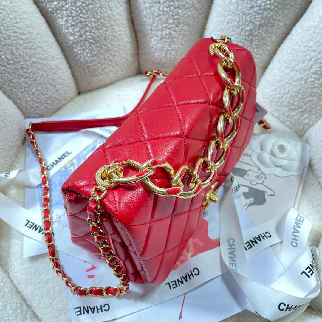CHLLarge Flap Bag Gold Hardware Red For Women, Women’s Handbags, Shoulder Bags 9.1in/23cm AS3367