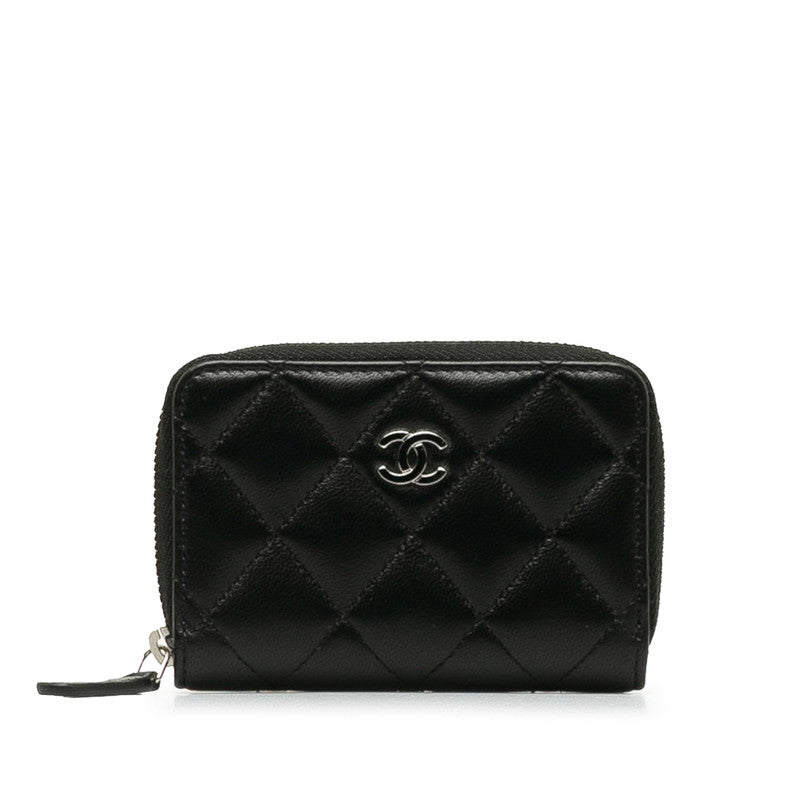 Chanel Coco Matrasse Round Fashner Coin Case Black Leather  Chanel
