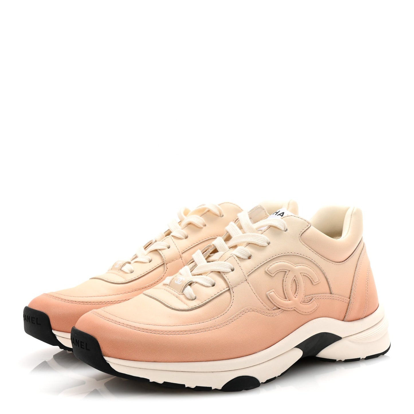Chanel Laminated Calfskin Stretch CC Womens Sneakers 40 Light Orange