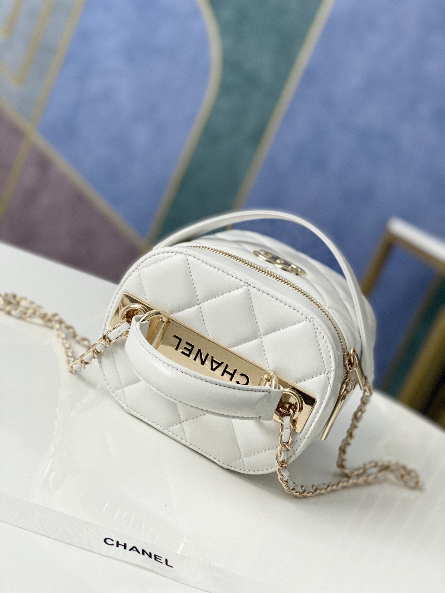 CHLVanity Case Gold Hardware White For Women Handbags, Shoulder Bags 9.4in/24cm 