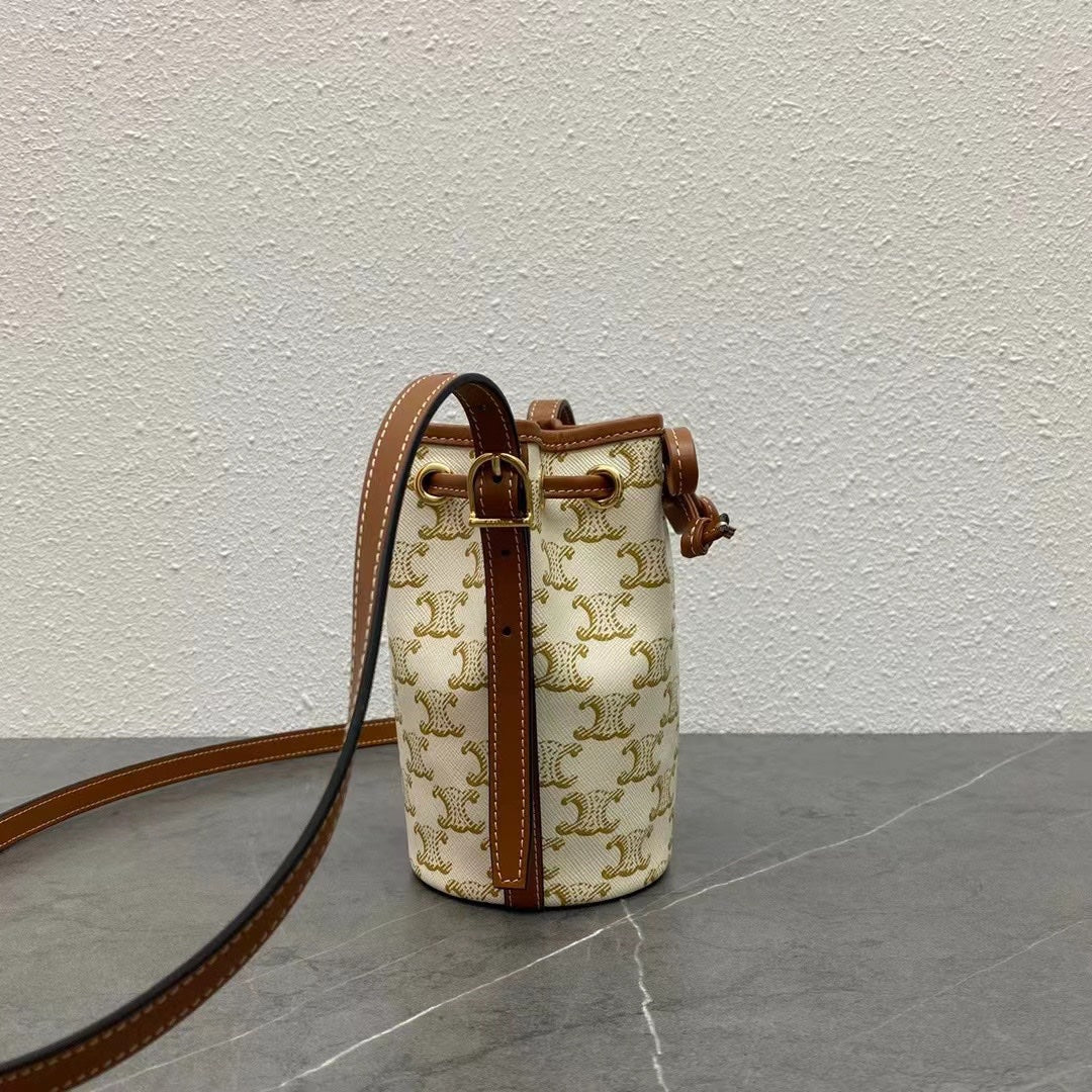 Top Quality Small Drawstring Bag In Trimphe Canvas White For Women 7.9in/20cm