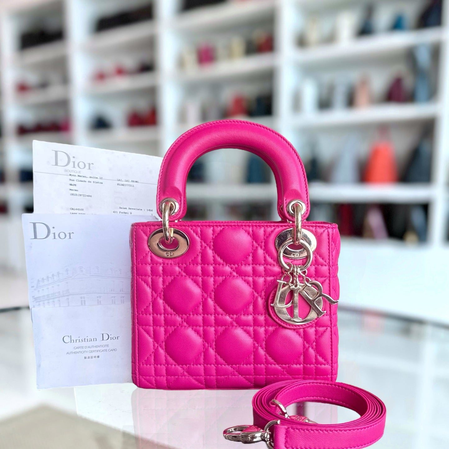 Dior Lady Mini - Cannage Lambskin Hot Pink Gold Hardware
