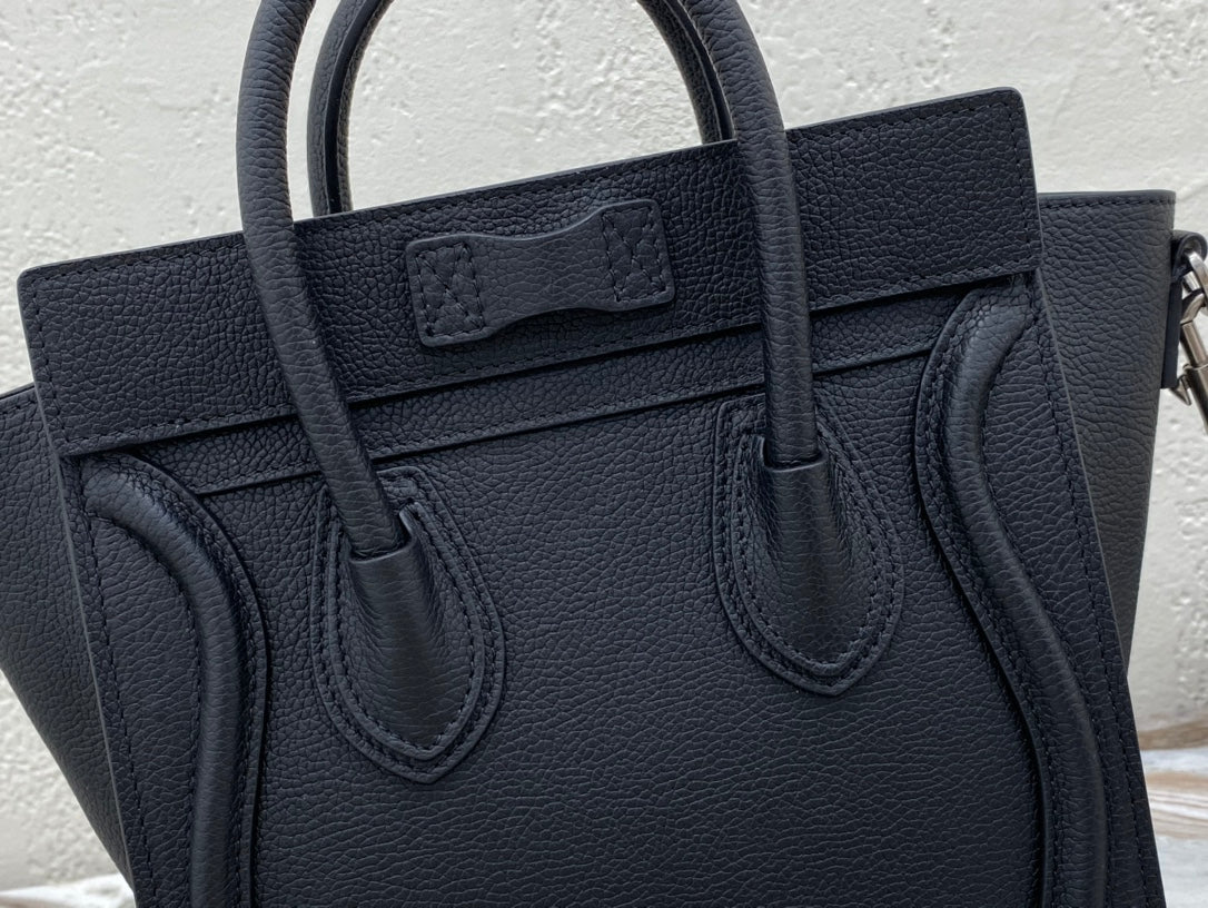 Top Quality Nano LuGucciage Bag In Drummed Black For Women 8in/20cm 189243DRU.38NO