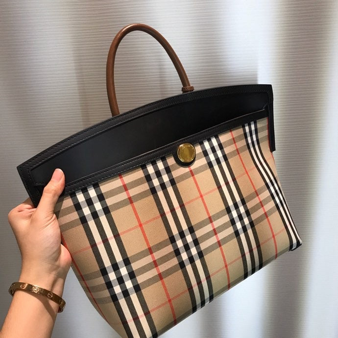 Top Quality Small  Check Society Top Handle Bag For Women, Bags 14.6in/37cm