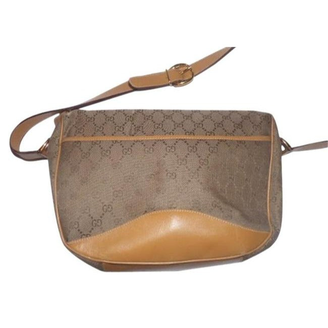 Gucci   Shades Of Brown Leather Canvas Cross Body Bag