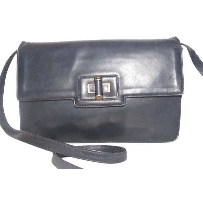 Gucci   Dark Navy Blue Leather With A Cool Gold And Leather Bamboo Accent